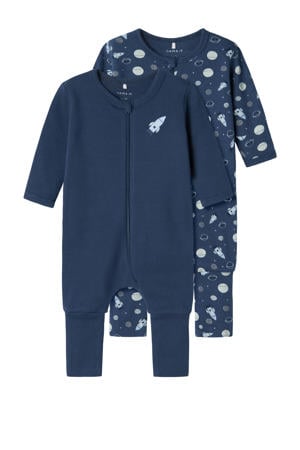baby pyjama met all over print - donkerblauw/lichtblauw (set van 2)