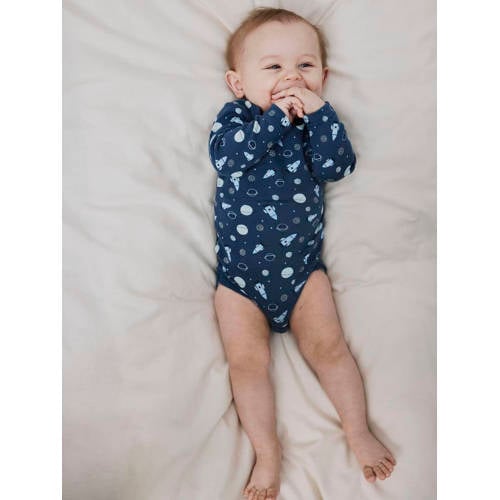 name it BABY romper NBMBODY set van 3 donkerblauw lichtblauw Jongens Katoen Ronde hals 74