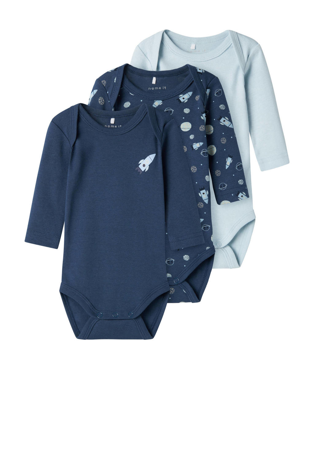 NAME IT BABY romper NBMBODY  - set van 3 donkerblauw/lichtblauw