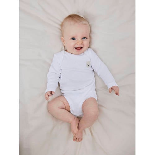 name it BABY romper NBNBODY set van 3 zand wit Beige Jongens Katoen Ronde hals 86
