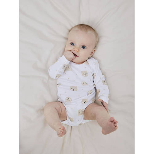 name it BABY romper NBNBODY set van 3 zand wit Beige Jongens Katoen Ronde hals 86