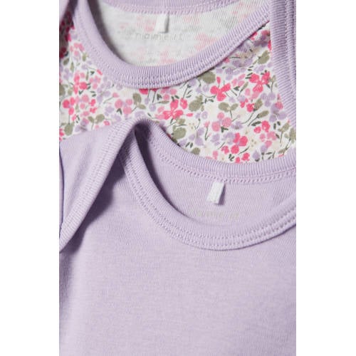 name it BABY romper NBFBODY set van 3 paars roze groen Meisjes Katoen Ronde hals 68