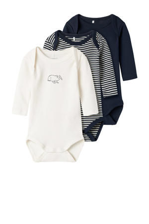 romper NBNBODY - donkerblauw/wit (set van 3)
