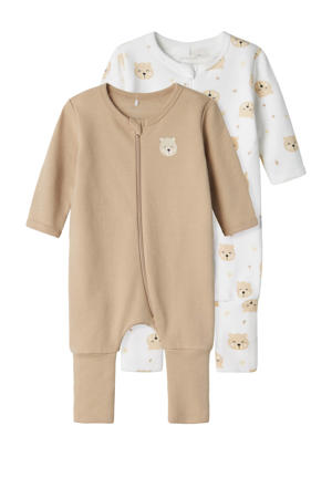 baby pyjama met all over print - zand/wit (set van 2)