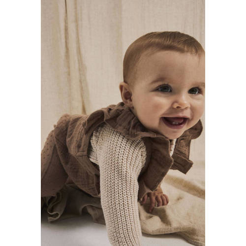 LIL' ATELIER BABY jumpsuit NBFLAMIA lichtbruin Meisjes Katoen Ronde hals 80