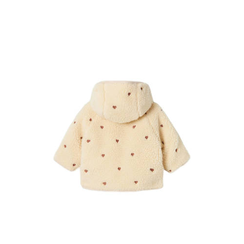 LIL' ATELIER BABY teddy tussenjas NBFNALO met hartjes beige Meisjes Polyester Capuchon 86