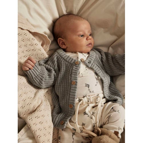 LIL' ATELIER BABY gebreid vest NMNEMLEN lichtgrijs Jongens Katoen Ronde hals 86