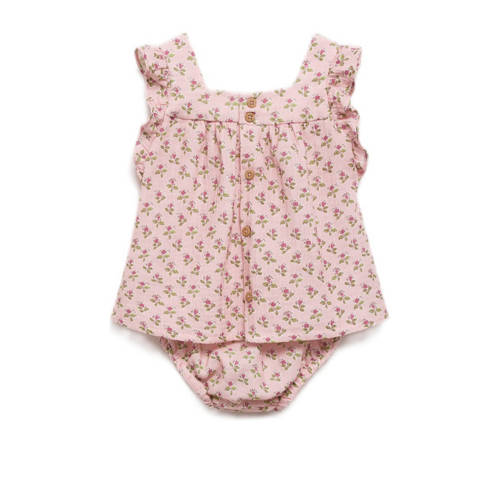 Mango Kids baby jurk + bloomer met bloemdessin roze groen Meisjes Katoen Vierkante hals 74