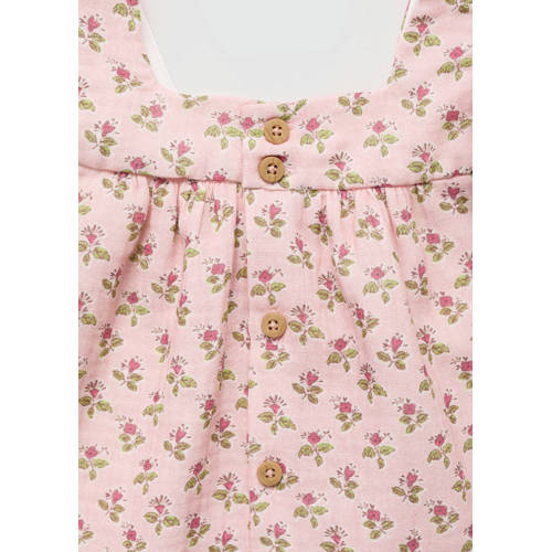 Mango Kids baby jurk + bloomer met bloemdessin roze groen Meisjes Katoen Vierkante hals 74