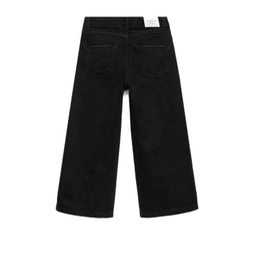 Mango Kids high waist wide leg jeans zwart Meisjes Katoen Effen 140