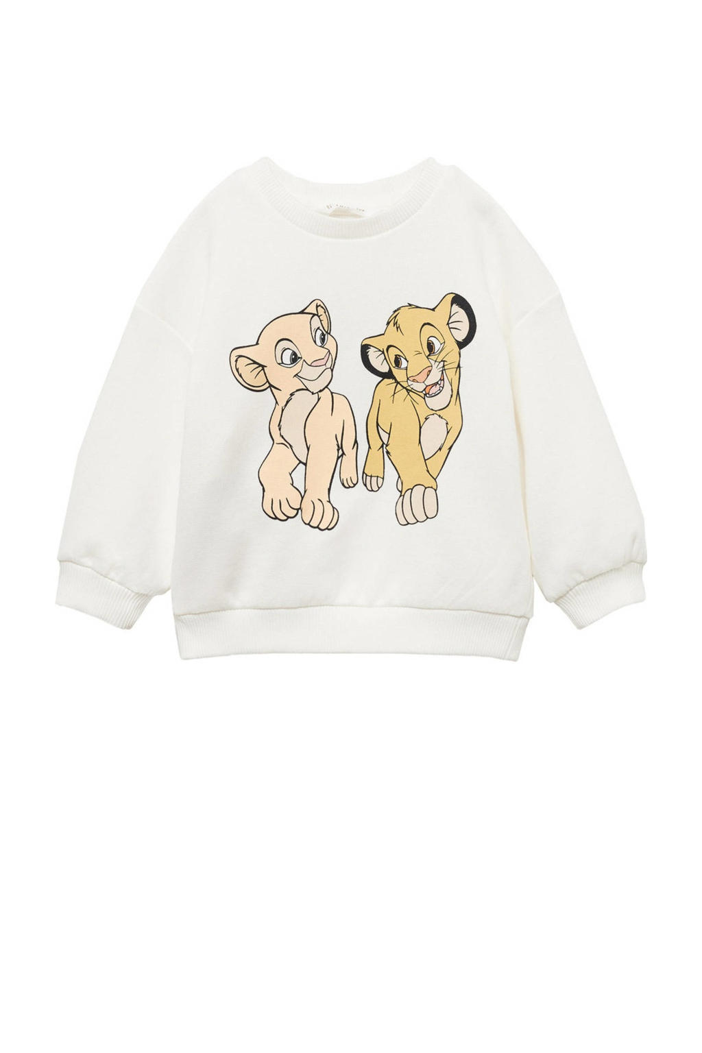 Witte meisjes Mango Kids Disney sweater offwhite met printopdruk, lange mouwen en ronde hals