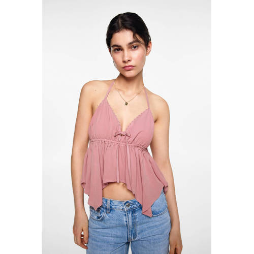 MANGO TEENS haltertop warmroze Meisjes Viscose V-hals Effen 168(M)
