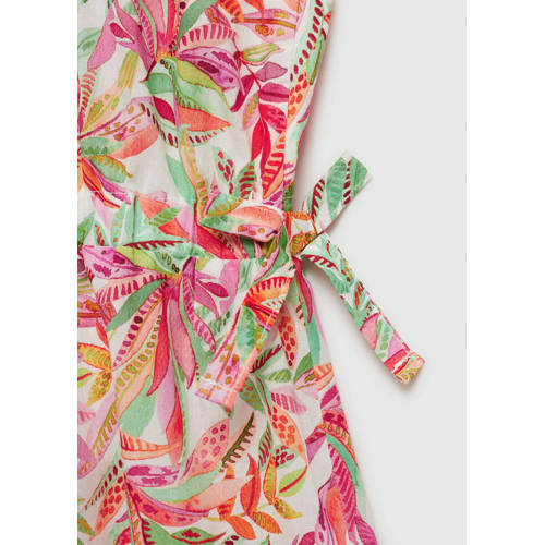 Mango Kids gebloemde jurk rood groen roze Meisjes Katoen Vierkante hals 134