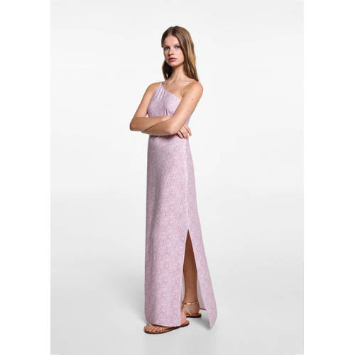 MANGO TEENS jurk pastelpaars Meisjes Viscose One shoulder All over print 168(M)