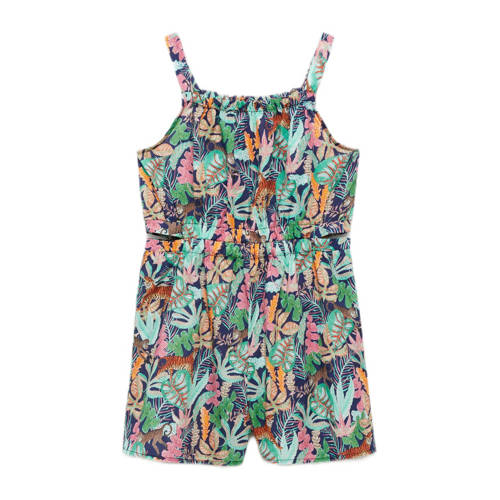 Mango Kids gebloemde playsuit donkerblauw multicolor Meisjes Katoen Ronde hals 140