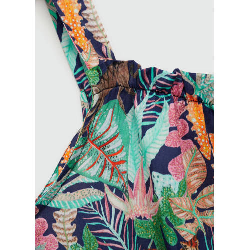 Mango Kids gebloemde playsuit donkerblauw multicolor Meisjes Katoen Ronde hals 140