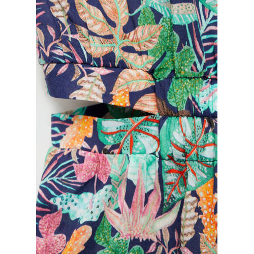 Mango Kids gebloemde playsuit donkerblauw multicolor Meisjes Katoen Ronde hals 140