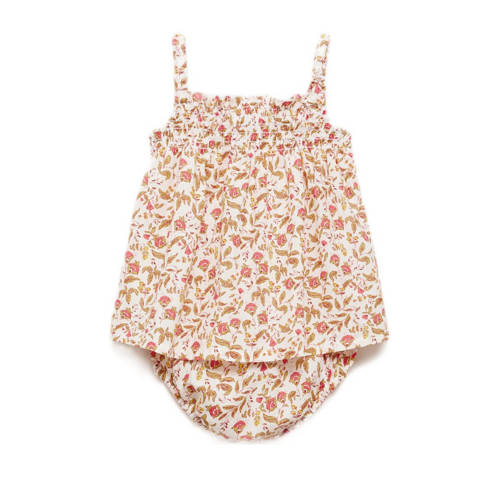 Mango Kids baby jurk + bloomer broekje groen beige roze Meisjes Katoen Vierkante hals 62