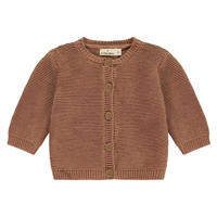 thumbnail: Bruine jongens en meisjes A Tiny Story baby gebreid vest met effen, lange mouwen en ronde hals