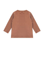thumbnail: Bruine jongens en meisjes A Tiny Story baby longsleeve van katoen met effen, lange mouwen, ronde hals, knoopsluiting en textuur