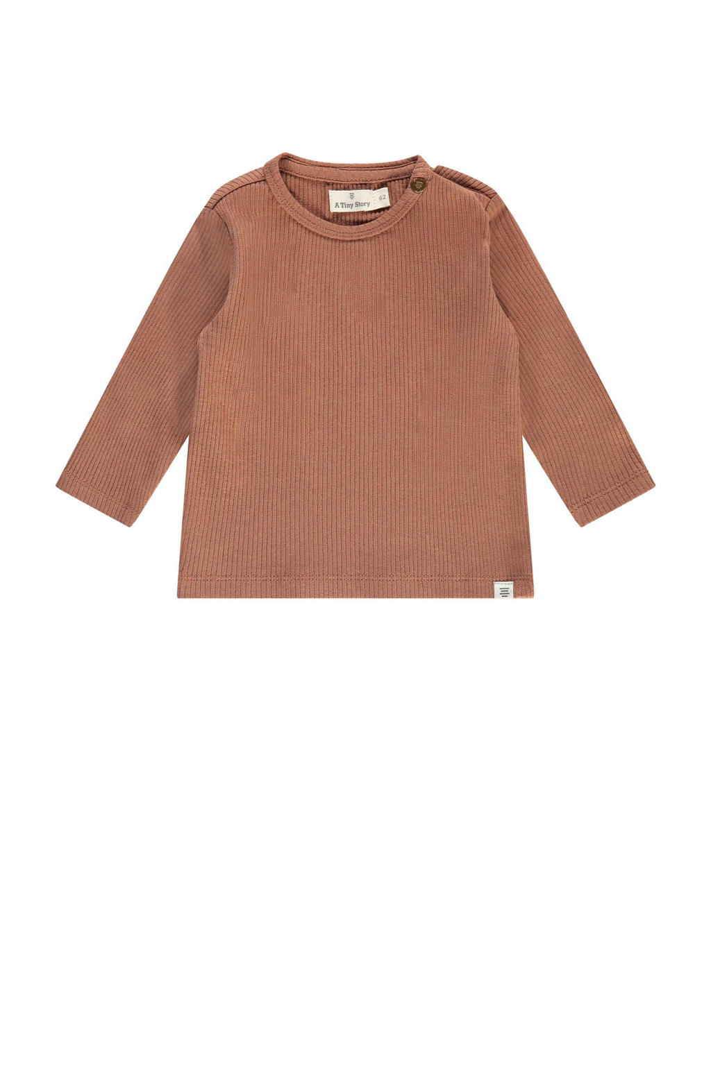 Bruine jongens en meisjes A Tiny Story baby longsleeve met effen, lange mouwen, ronde hals en textuur