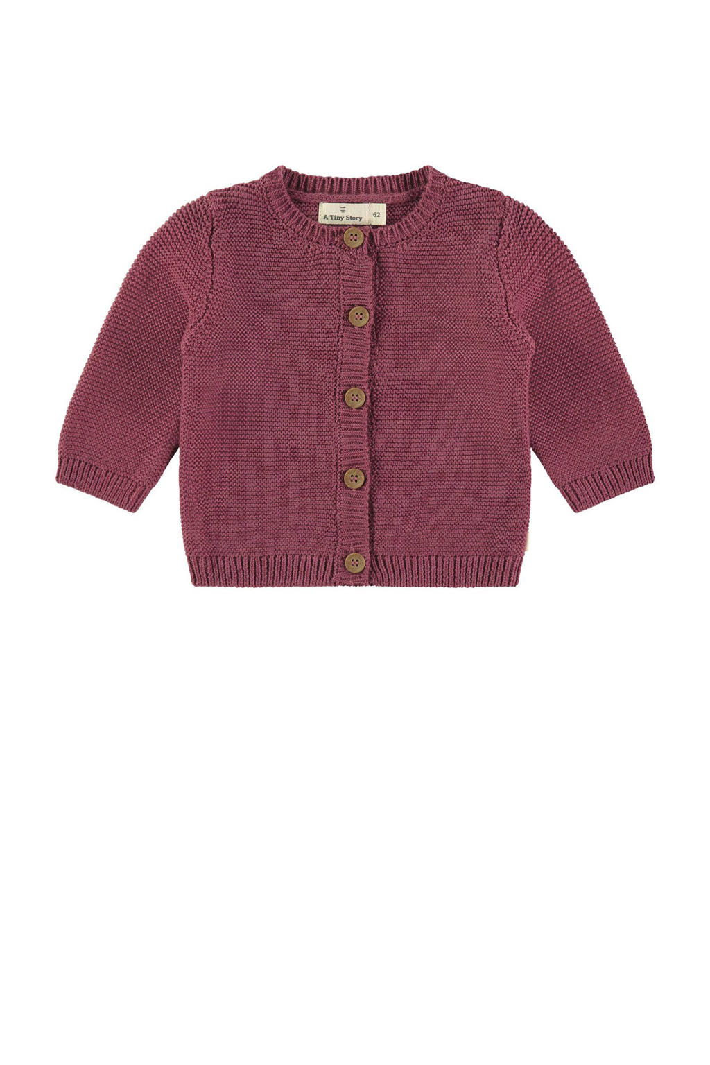 Rode jongens en meisjes A Tiny Story baby gebreid vest met effen, lange mouwen en ronde hals