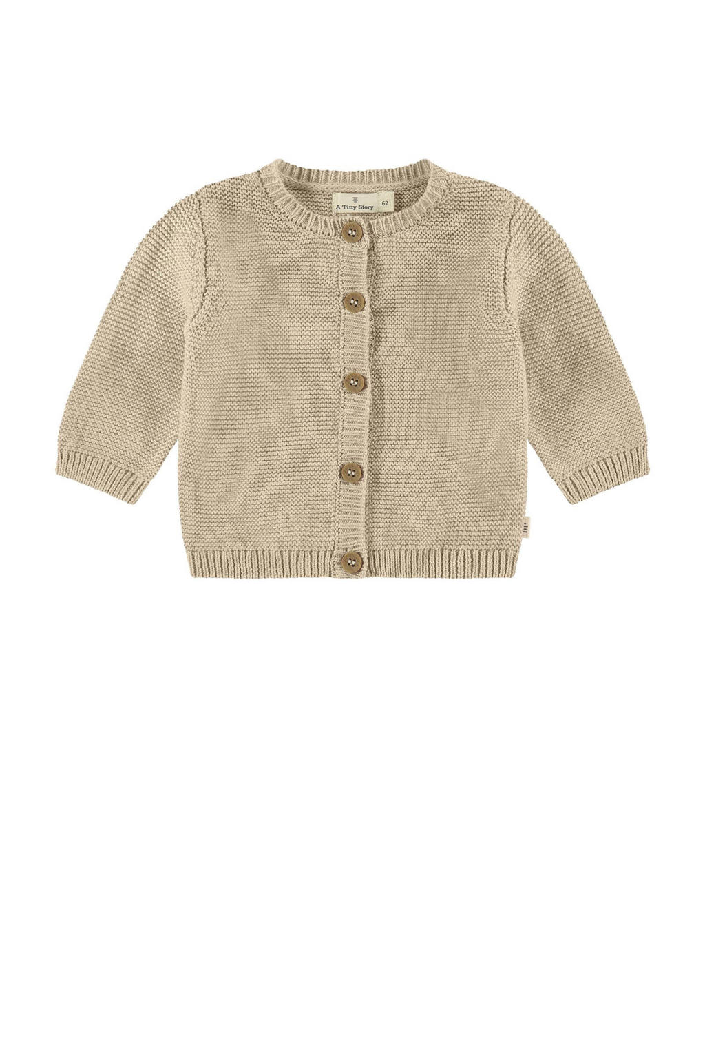 Beige jongens en meisjes A Tiny Story baby gebreid vest met effen, lange mouwen en ronde hals