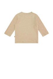 thumbnail: Beige jongens en meisjes A Tiny Story baby longsleeve van katoen met effen, lange mouwen, ronde hals en knoopsluiting