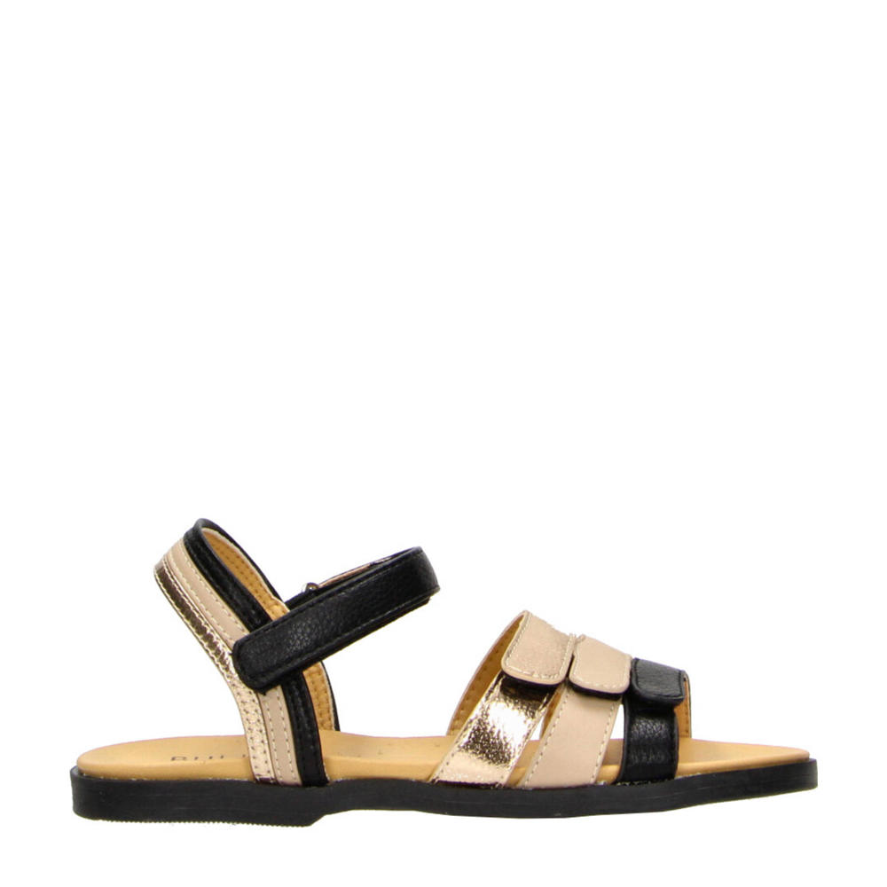 Zwart en lichtroze meisjes bullboxer sandalen van imitatieleer met klittenband