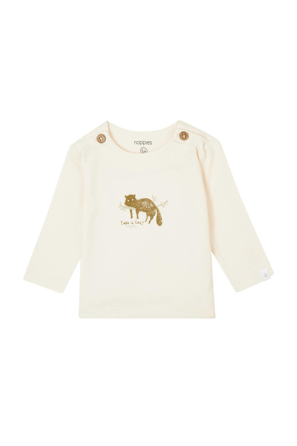 Witte jongens en meisjes Noppies baby baby longsleeve van katoen met printopdruk, lange mouwen, ronde hals en knoopsluiting