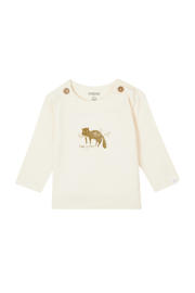 thumbnail: Witte jongens en meisjes Noppies baby baby longsleeve van katoen met printopdruk, lange mouwen, ronde hals en knoopsluiting