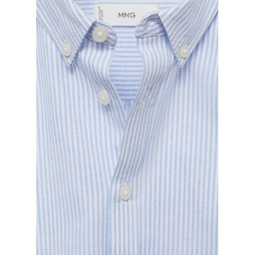 Mango Kids gestreepte blouse lichtblauw wit Meisjes Katoen Klassieke kraag 140