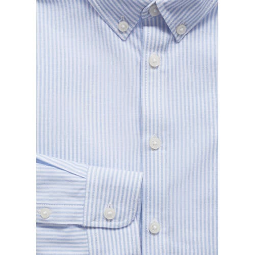 Mango Kids gestreepte blouse lichtblauw wit Meisjes Katoen Klassieke kraag 140