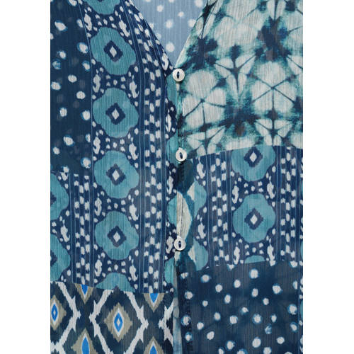 MANGO TEENS gilet met all over print blauw wit Meisjes Polyester V-hals 168(M)
