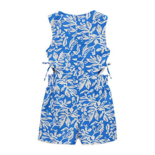 Mango Kids gebloemde playsuit helderblauw wit Meisjes Katoen Ronde hals 146