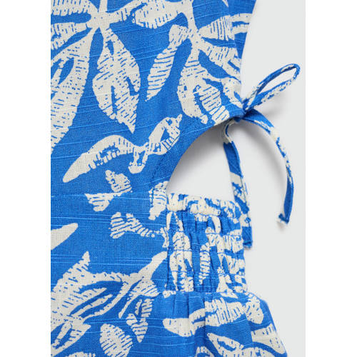Mango Kids gebloemde playsuit helderblauw wit Meisjes Katoen Ronde hals 146