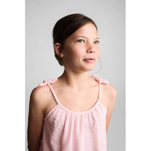 Mango Kids jurk met all over print en borduursels pastelroze Meisjes Katoen Ronde hals 116