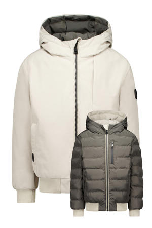 reversible gewatteerde winterjas ecru/bruin