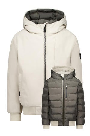 reversible gewatteerde winterjas ecru/bruin
