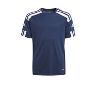thumbnail: Donkerblauw en witte jongens en meisjes adidas Performance Junior voetbalshirt Squad 21 van polyester met korte mouwen en ronde hals