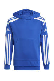 thumbnail: Blauw, kobaltblauw en witte jongens en meisjes adidas Performance Junior sportsweater Squad 21 van polyester met lange mouwen en capuchon