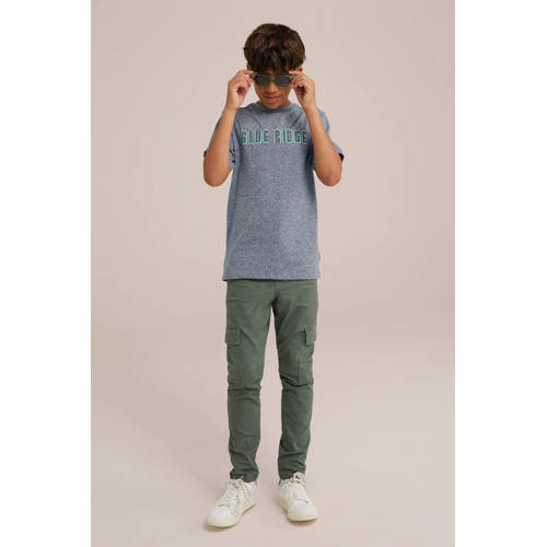 WE Fashion T-shirt met tekst donkerblauw wit groen Jongens Katoen Ronde hals 98 104