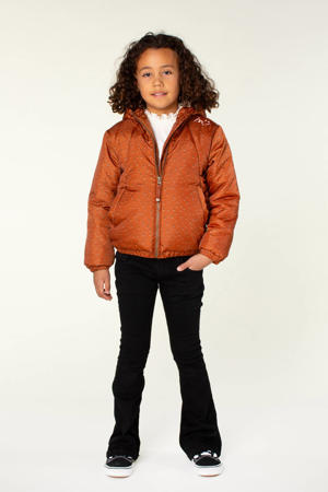 winterjas Jet met all over print roestbruin