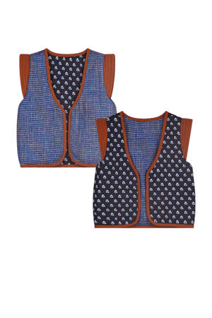 reversible gilet Vicky met all over print blauw/bruin