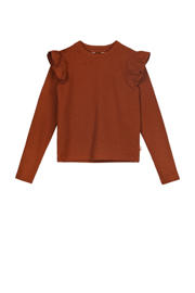 thumbnail: Bruine meisjes Moodstreet top Senna van polyester met effen, lange mouwen, ronde hals en ruches