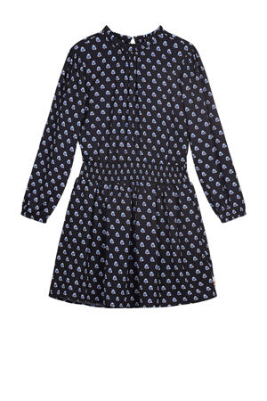 jurk Dewi met all over print en ruches zwart