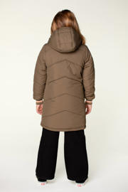 thumbnail: Groene meisjes Moodstreet gewatteerde winterjas Jara van polyester met effen, lange mouwen, capuchon en ritssluiting