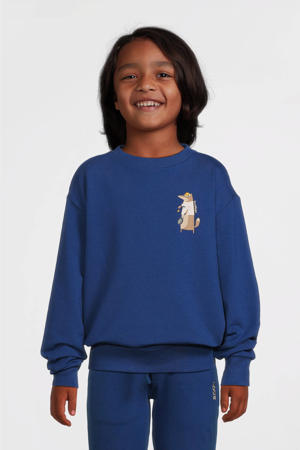 sweater Simon met backprint blauw