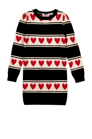 fijngebreide jurk Donna met all over print zwart/roze/ecru