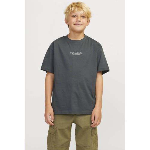 jack & jones JUNIOR T-shirt KORVESTERBRO met tekst Groen Jongens Katoen Ronde hals 128